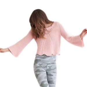 Aerie Baby Pink Cable Knit Scalloped Bell Sleeve Sweater